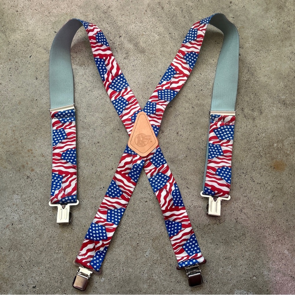 Yankee Forge Suspenders American Flag  Silver Tone Clips One Size graphic